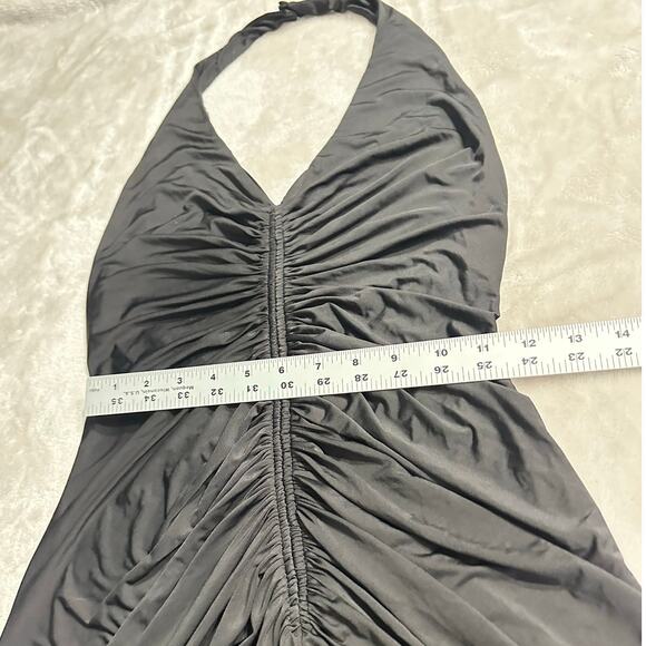 Jill Jill Stuart Mini Dress Womens 8 Black Halter Ruched A-Line Open Back Jersey - Picture 6 of 8